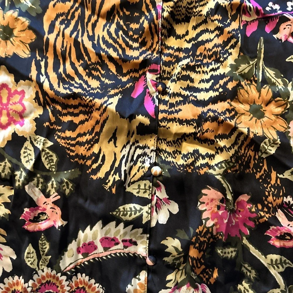 FREE PEOPLE Dreamy Days Pajama Set Women's Plus Size 2XL Tiger & Botanical Print